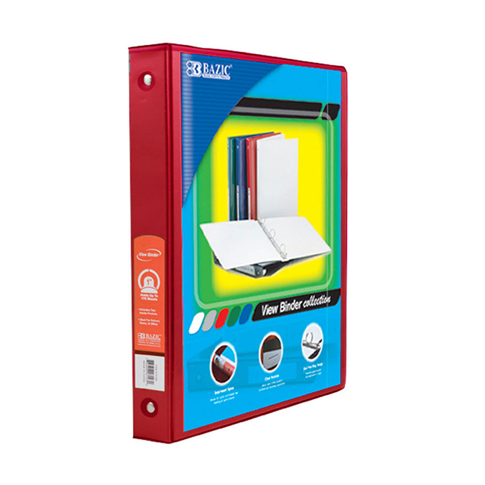 ''1'''' RED 3-Ring View Binder w/ 2-Pockets''