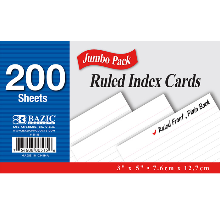''200 CT. 3'''' X 5'''' Ruled White Index Card''