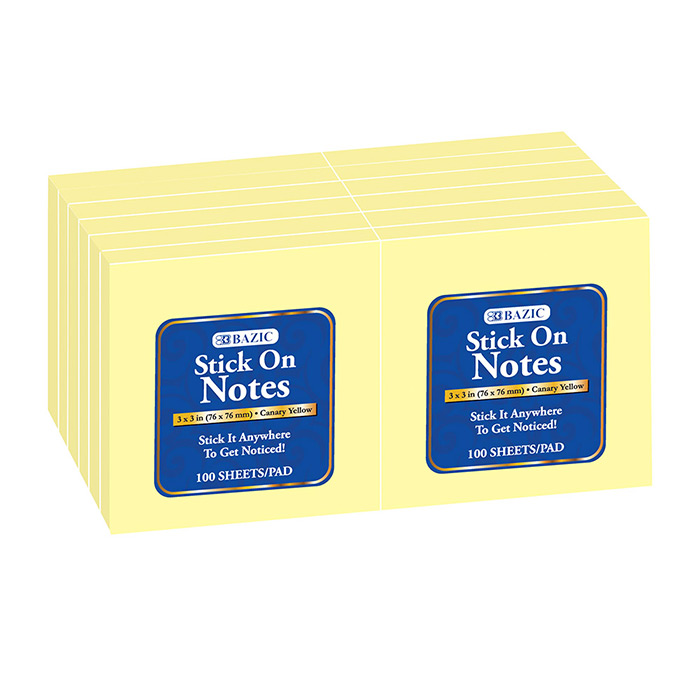 ''100 Ct. 3'''' X 3'''' Yellow Stick On Notes (12/Shrink)''