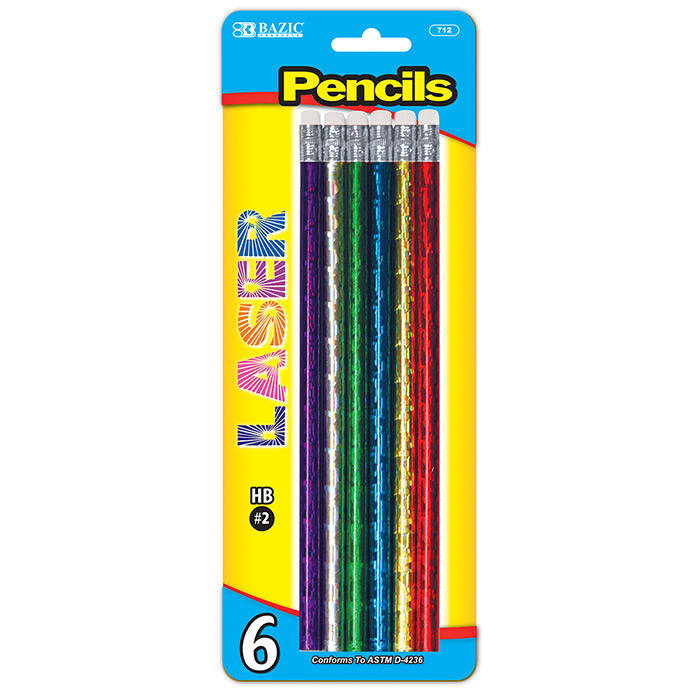 MetalliC Laser Foil WOOD PenCil w/ Eraser (6/PaCk)