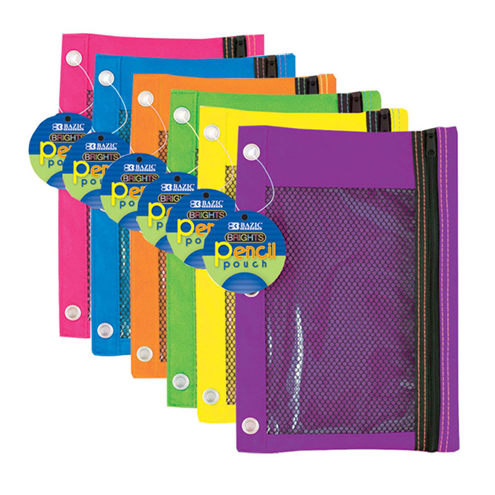 24 Packs - 3 Ring Canvas Cloth Pencil Pouches in Bulk - 8 Assorted Colors 