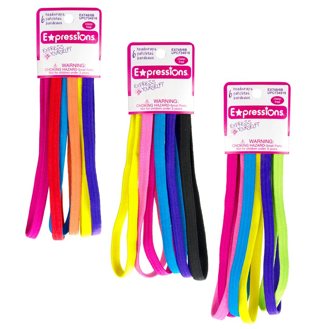 6 Pc Clasp Free Headwraps -Bright Colors