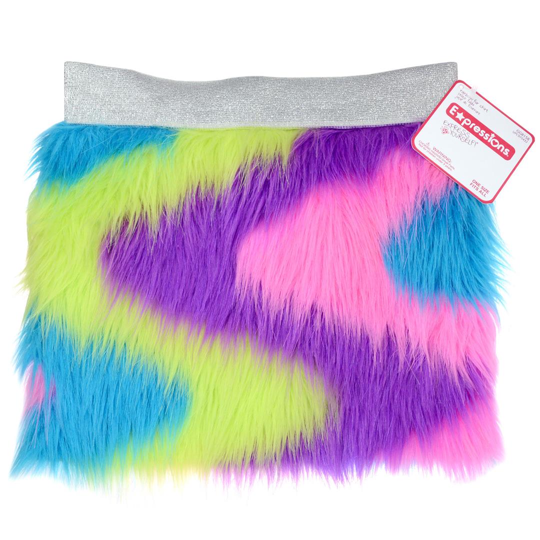 Girl's Rainbow Fur SKIRT w/ Metallic Band