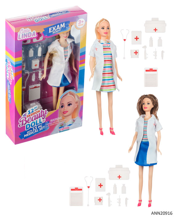 ''12'''' Fashion Beauty DOLLS w/ 13 PC Play Medical Doctor Set - Assorted Styles''