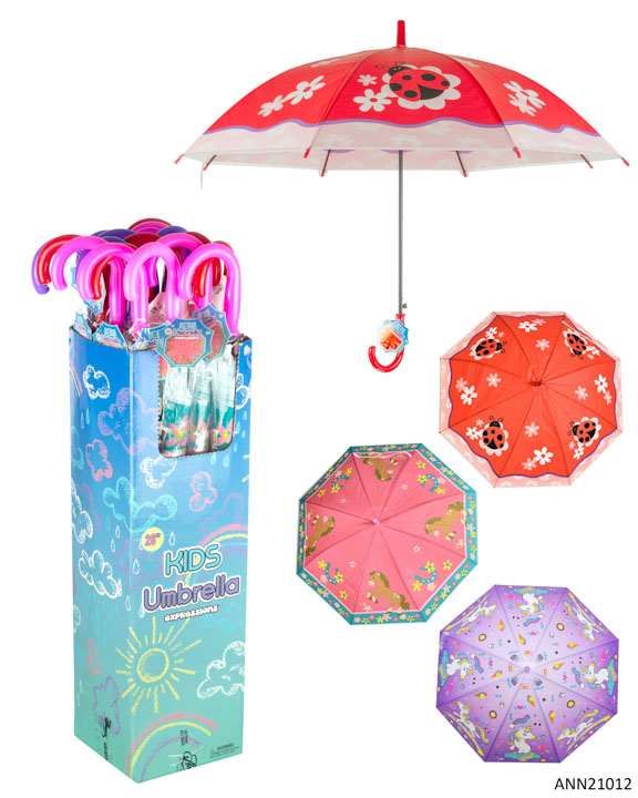 ''26'''' Printed Children's UMBRELLAS w/ Retail Display - Ladybug, Pony, & Unicorn Print''