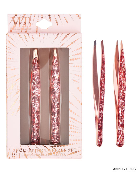 MHB (Must Have BEAUTY) Premium Embroidered Glitter Tweezers - Rose Gold - 2-Pack