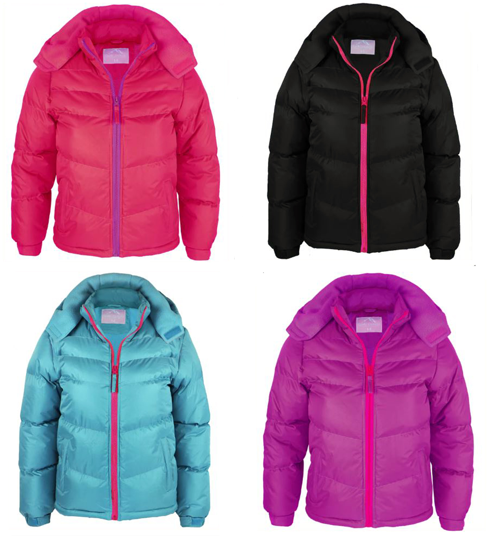 Girl's Insulated Fleece Lined Puff JACKETs w/ Detachable Hood - Sizes 2T-4T - Choose Your Color(s)