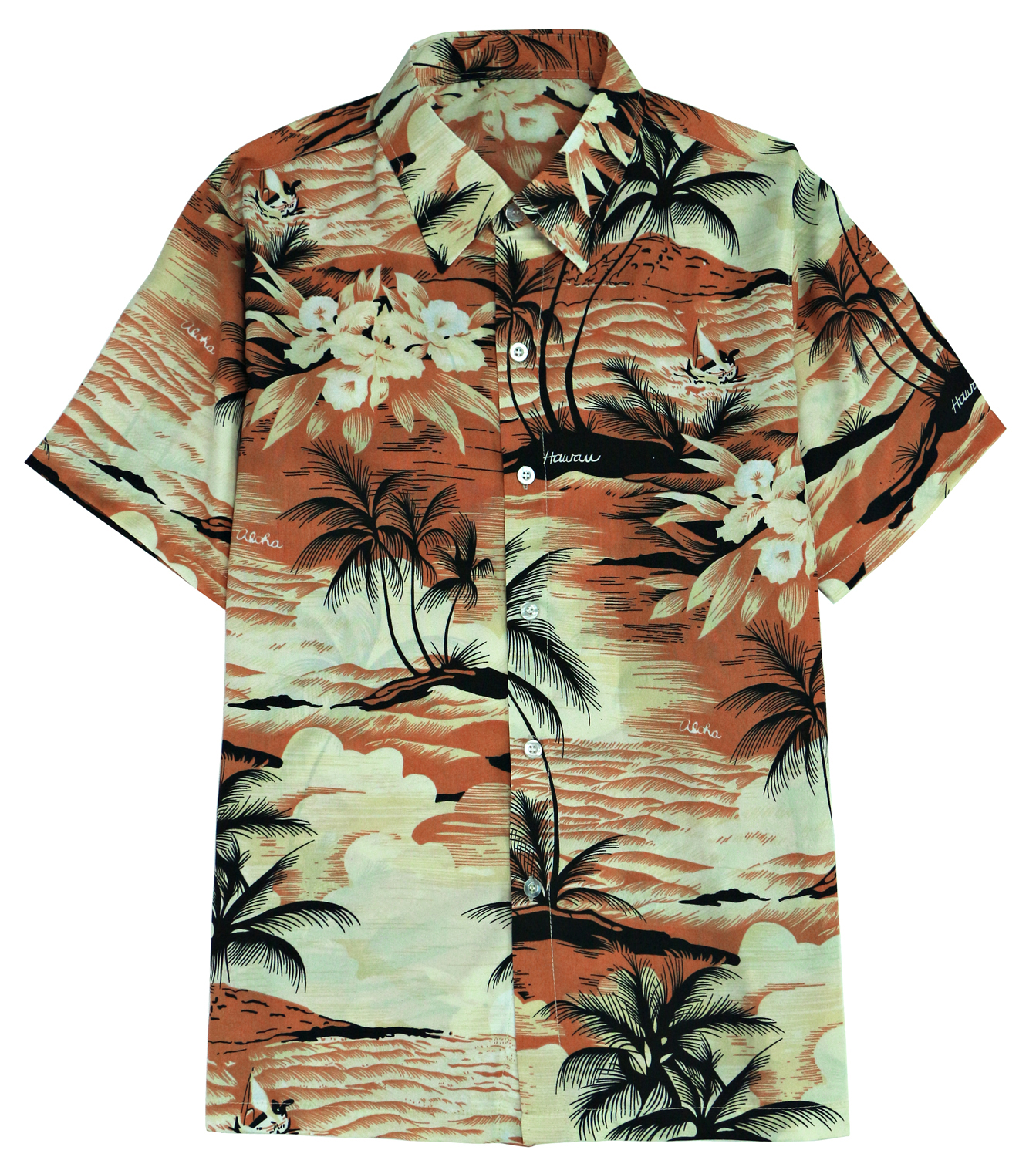 Men's HAWAIIAN Shirts - Orange - Sizes Small-2XL