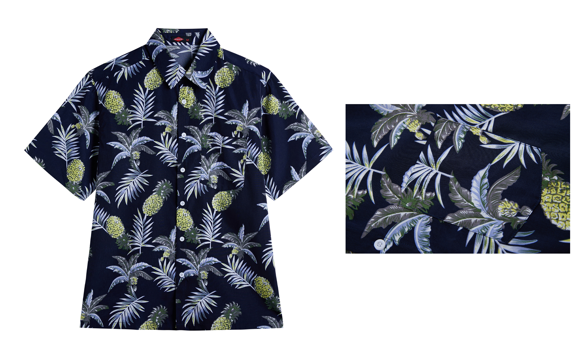 Men's Plus-Size Printed Button-Down HAWAIIAN Short Sleeve Shirt w/ Pineapple Print