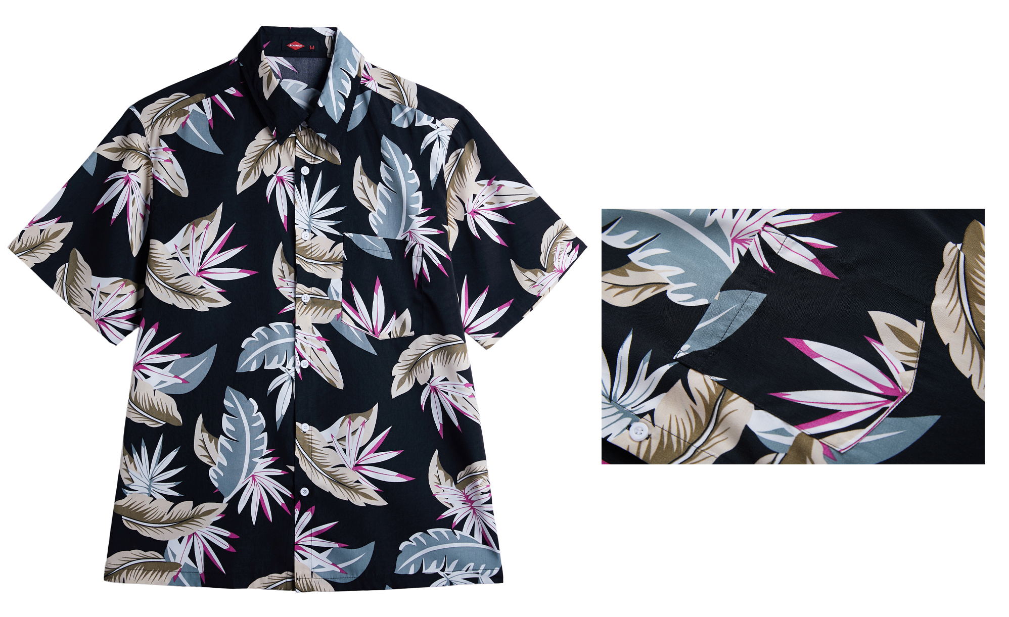 Men's Plus-Size Printed Button-Down HAWAIIAN Short Sleeve Shirt w/ Tropical Leaf Print