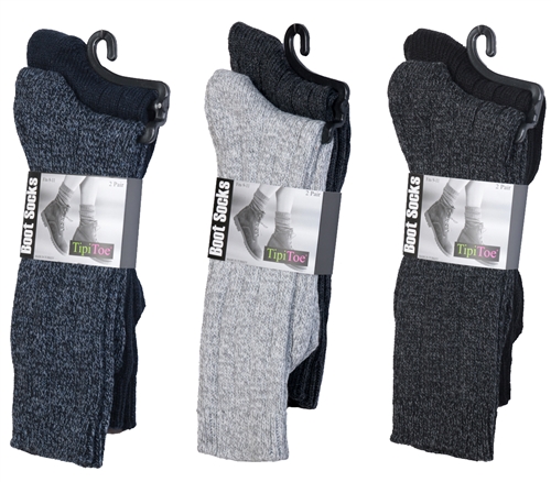 Women's WOOL Blend Marled Ribbed Knit Thermal Boot SOCKS - Size 9-11 - 2-Pair Packs