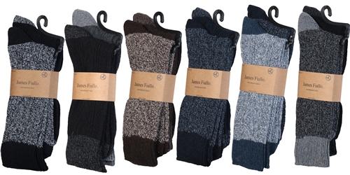 Men's WOOL Blend Marled Ribbed Knit Thermal Boot SOCKS w/ Solid Heel & Toe - Size 10-13 - 2-Pair Pac
