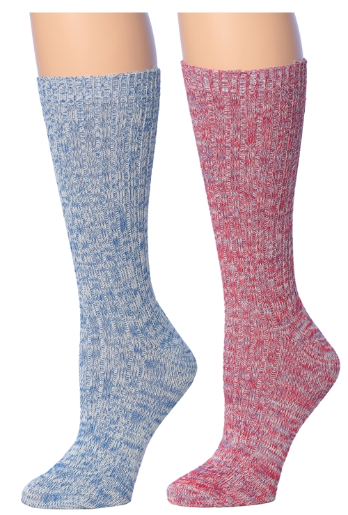 Women's WOOL Blend Marled Ribbed Knit Thermal Boot SOCKS - Size 9-11 - 2-Pair Packs