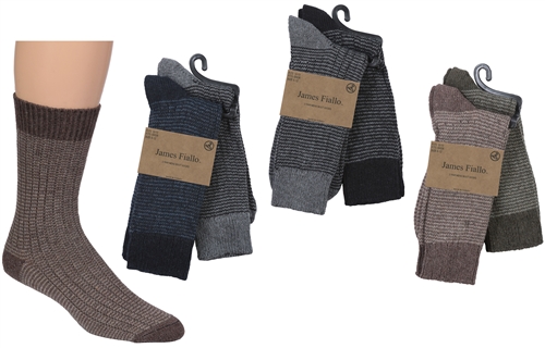 Men's WOOL Blend Striped Ribbed Knit Thermal Boot SOCKS w/ Solid Heel & Toe - Size 10-13 - 2-Pair Pa