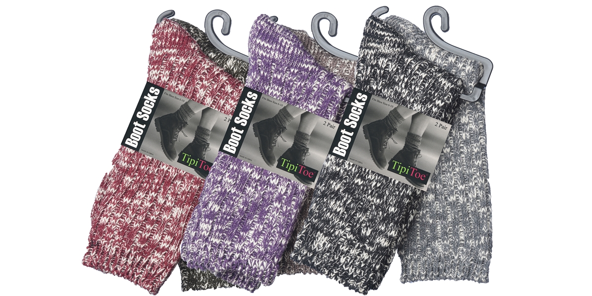 Women's Marled Ribbed Knit Thermal Boot SOCKS - Size 9-11 - 2-Pair Packs