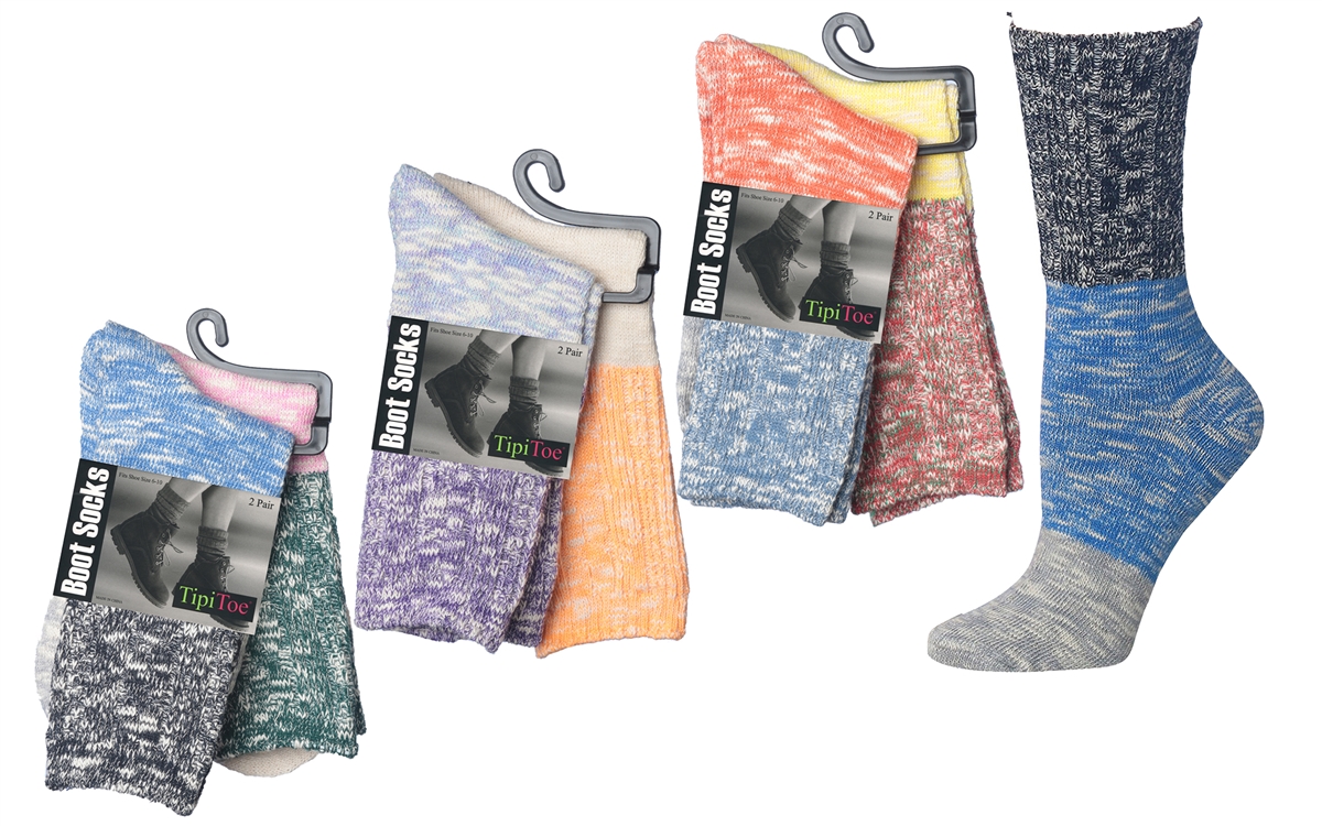 Women's Marled Colorblock Ribbed Knit Thermal Boot SOCKS - Size 9-11 - 2-Pair Packs