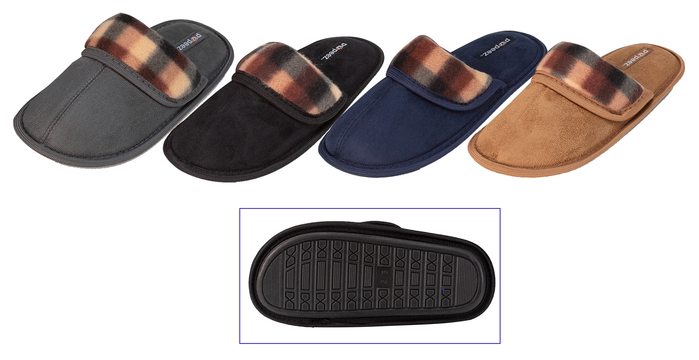 Boy's Bedroom SLIPPERS w/ Plaid Trim - Assorted Colors - Sizes Small-XL
