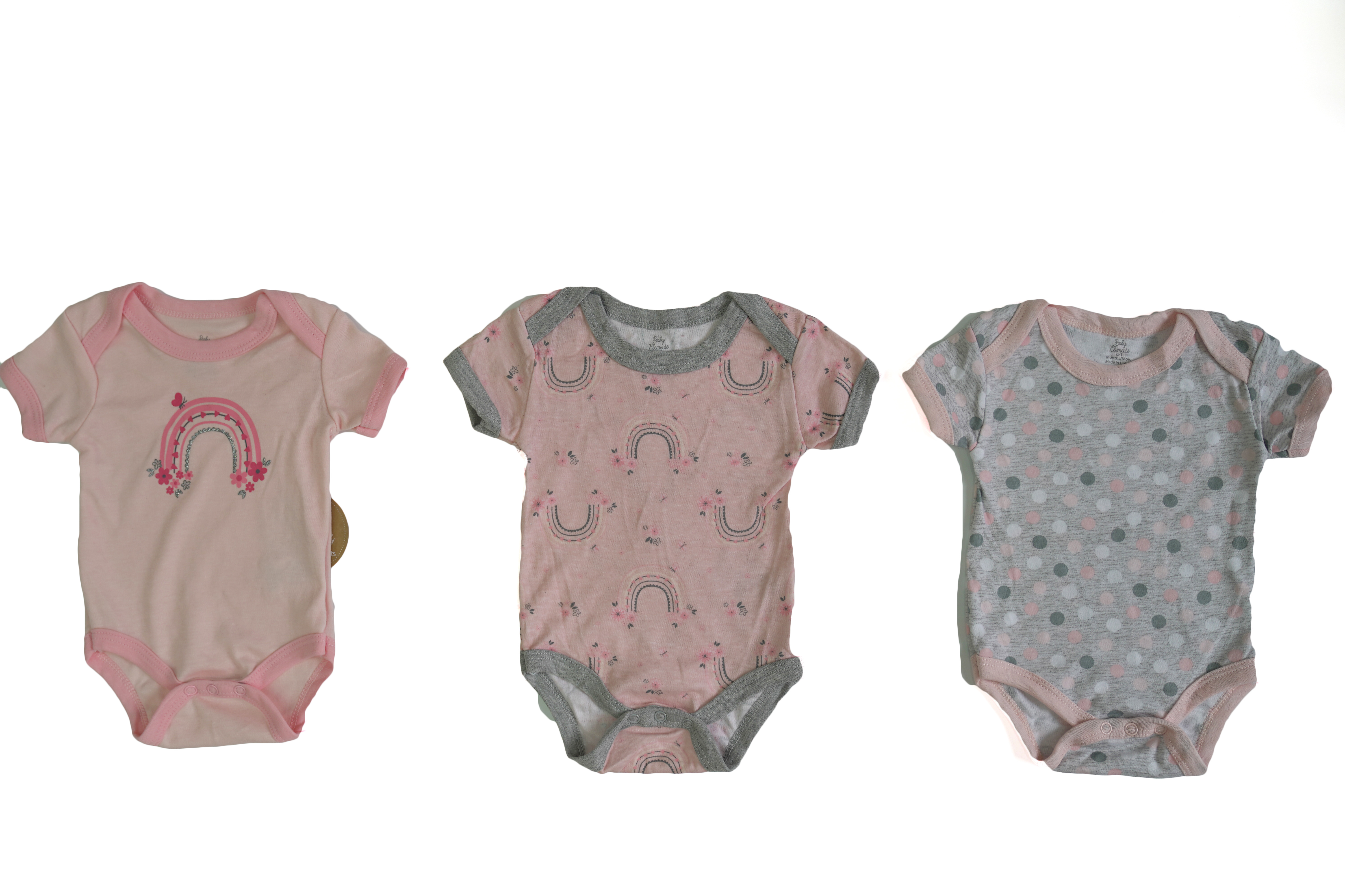 Printed Baby Rompers - 3-Packs - RAINBOW & Polka Dot Print