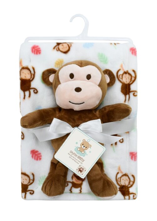 ''30'''' x 40'''' Printed Baby BLANKET w/ Plush Monkey''