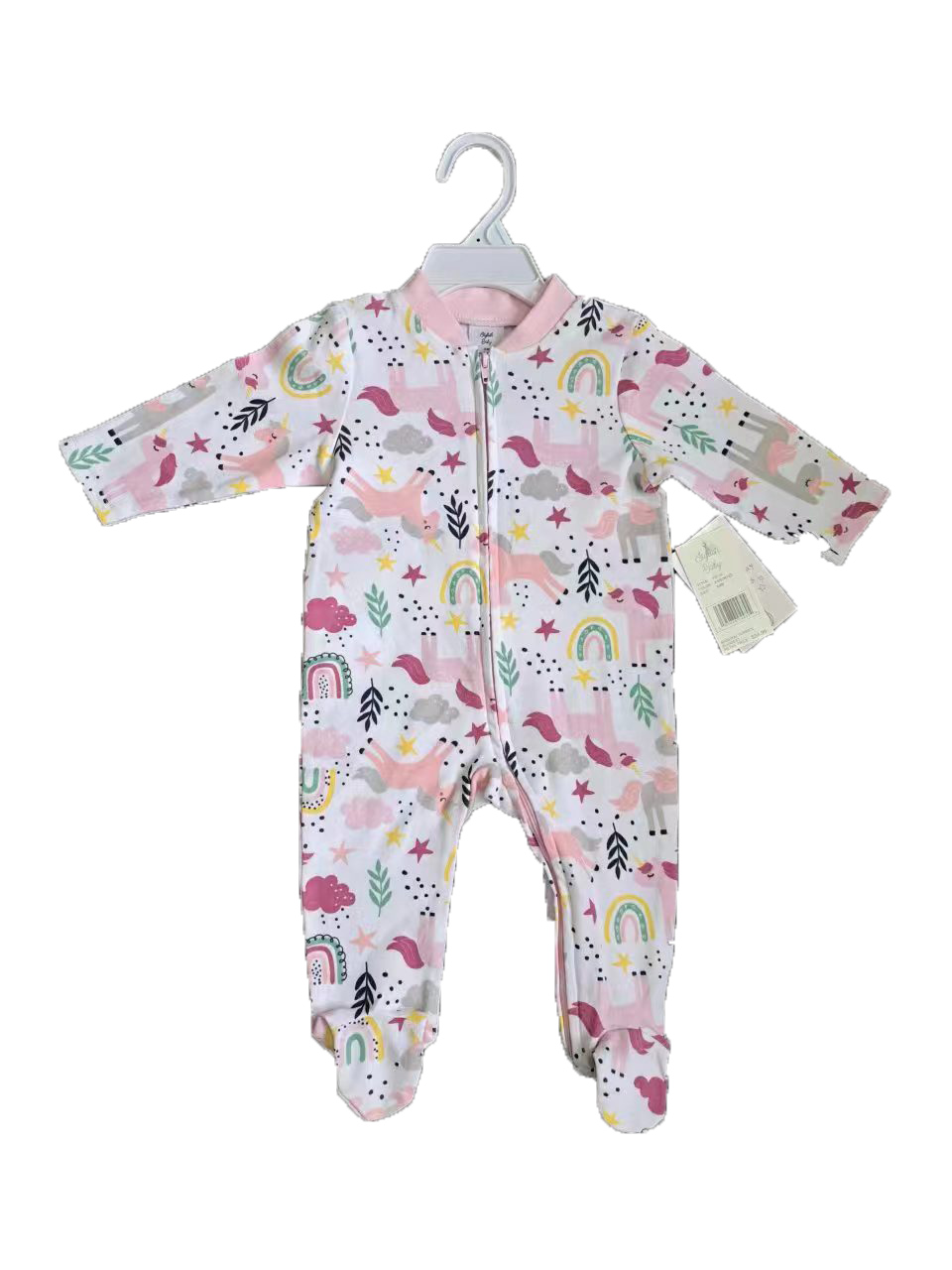Printed Newborn Onesies w/ Zipper - 0-9M - Unicorn & RAINBOW Print