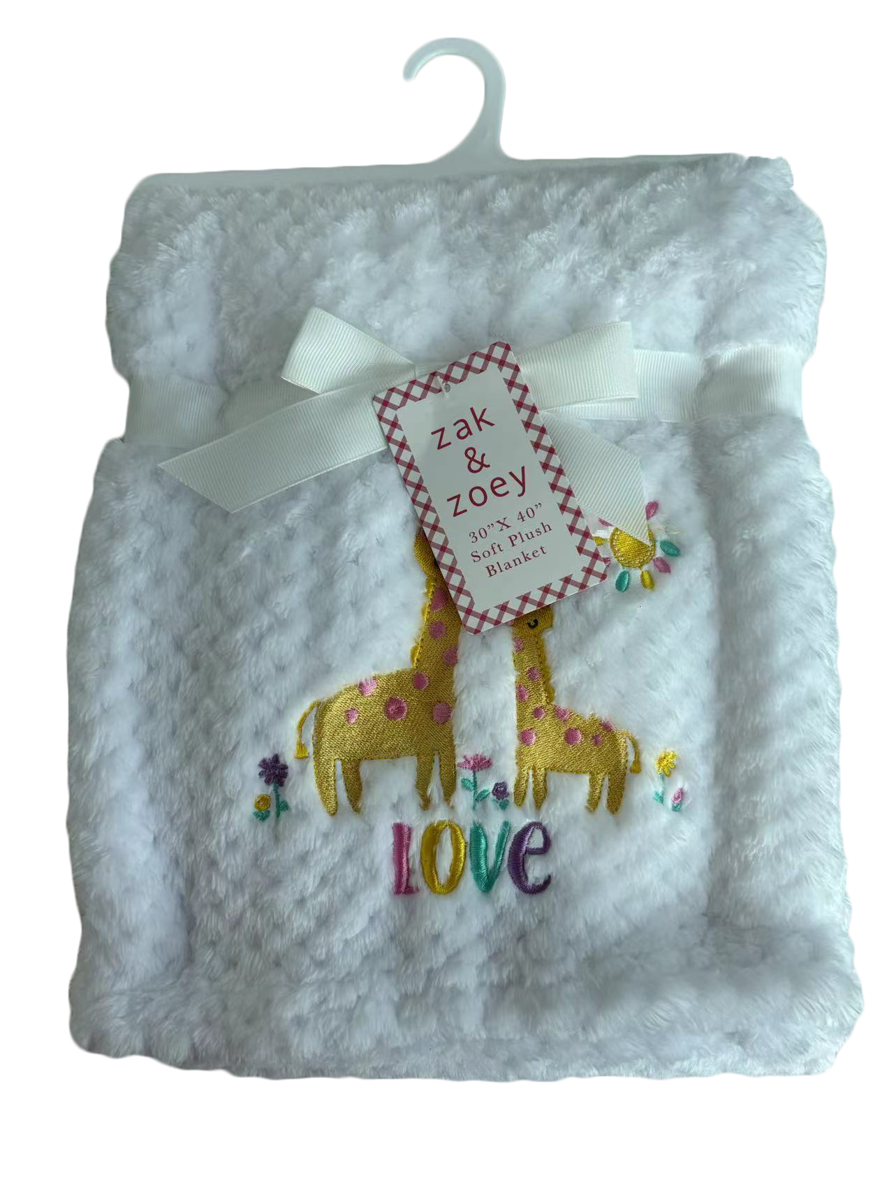 31 x 40 Embroidered Applique Baby BLANKETS - Love Giraffe Print