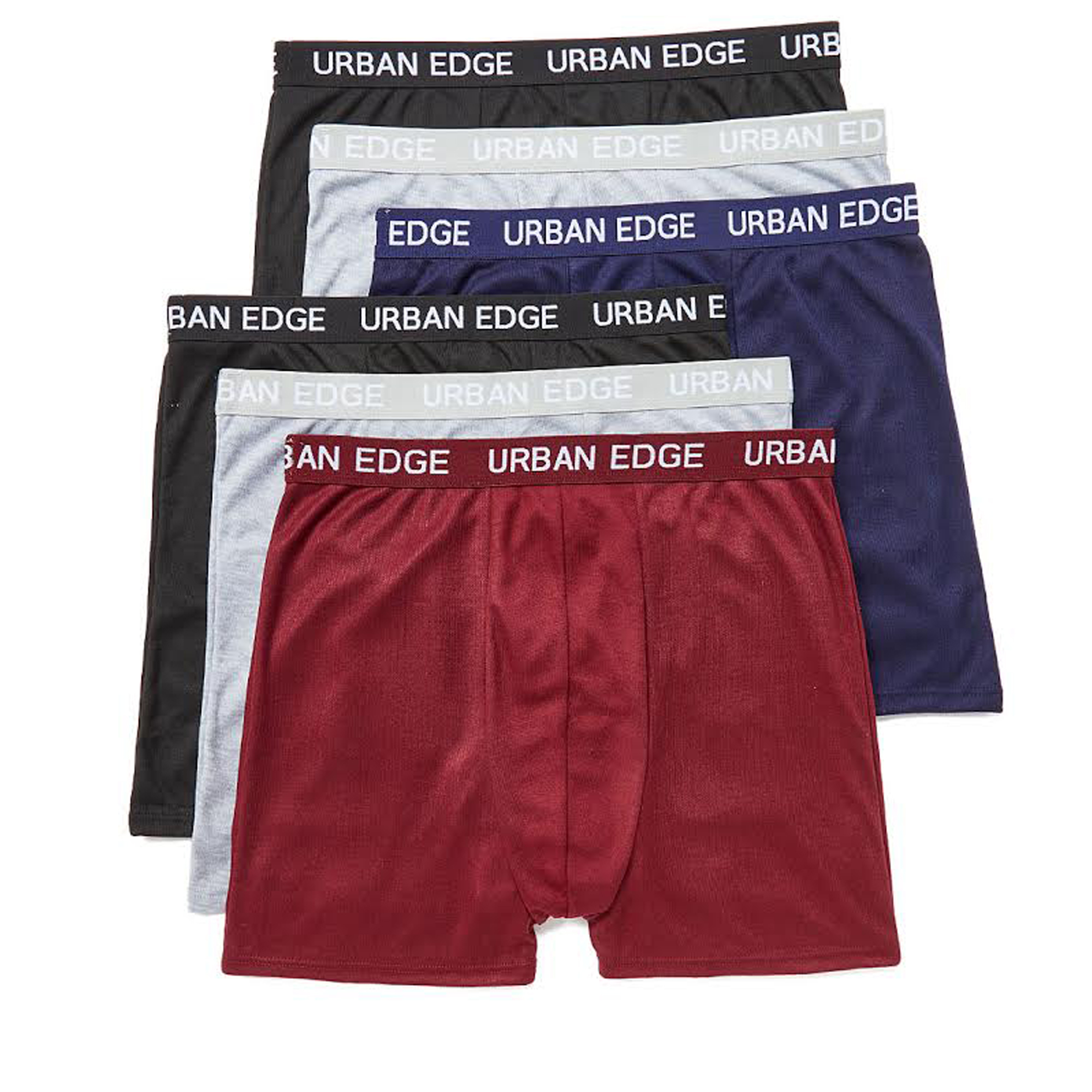 Men's Solid Colored Urban Edge Boxer Briefs - Sizes Small-XL - 6 Pack