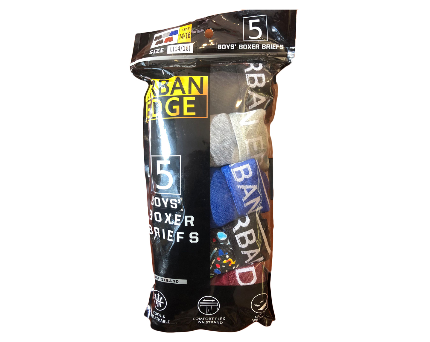 Boy's Urban Edge Boxer Briefs - Assorted Colors - Sizes 6-20 - 5-Pack