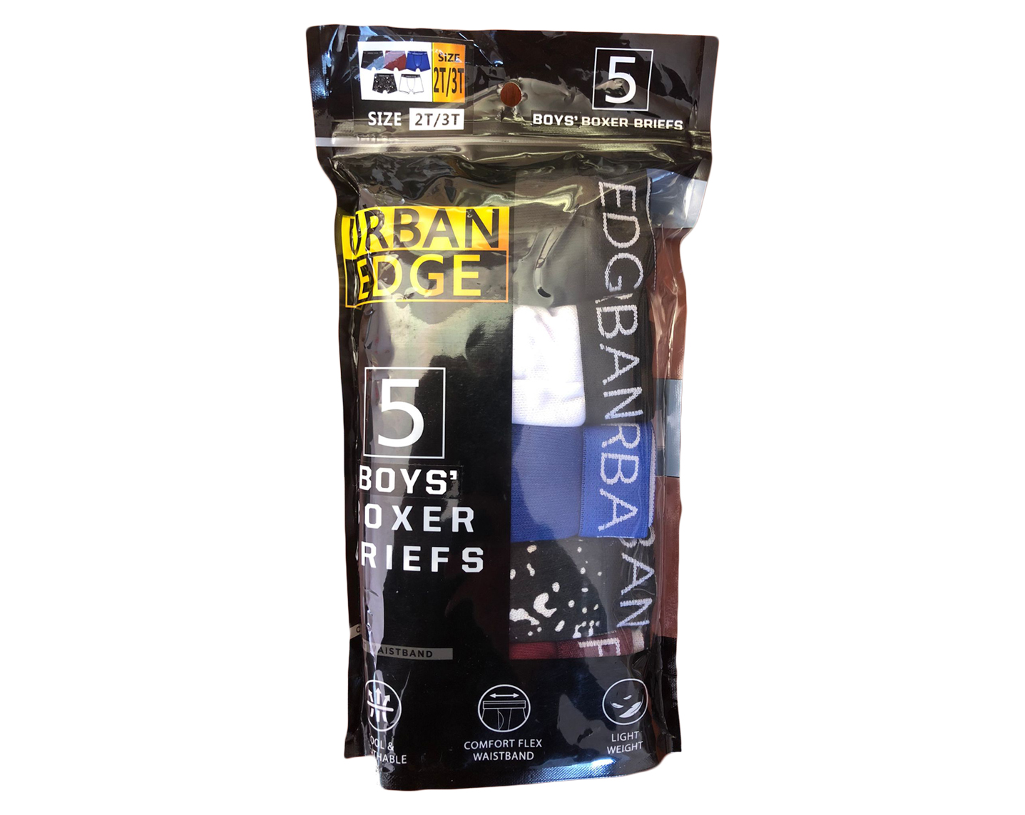 Boy's Urban Edge Boxer Briefs - Assorted Colors - Sizes 6-20 - 5-Pack