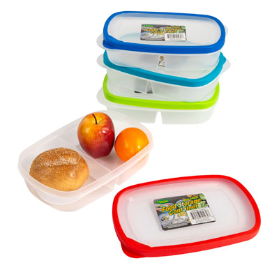 Food Storage Container Rect 2 Section W/rubber RIM On Lid 10.0 X 6.3 X 2.2h 4-colors