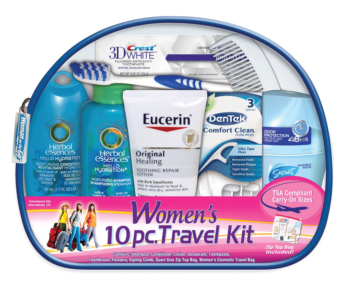 Women's Travel Hygiene Convenience Kits - 10 pc. in Zippered Pouch