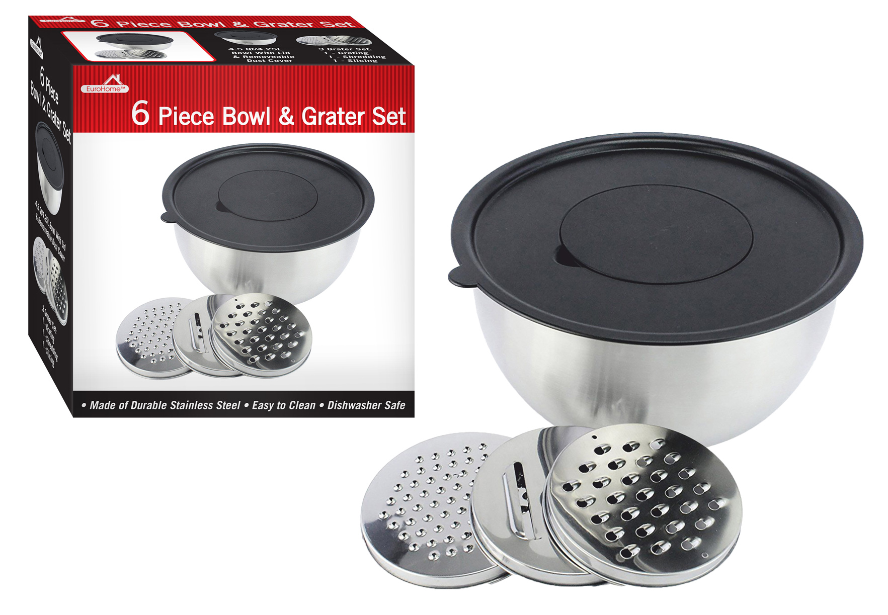 6-Piece Stainless STEEL Bowl & Grater Sets