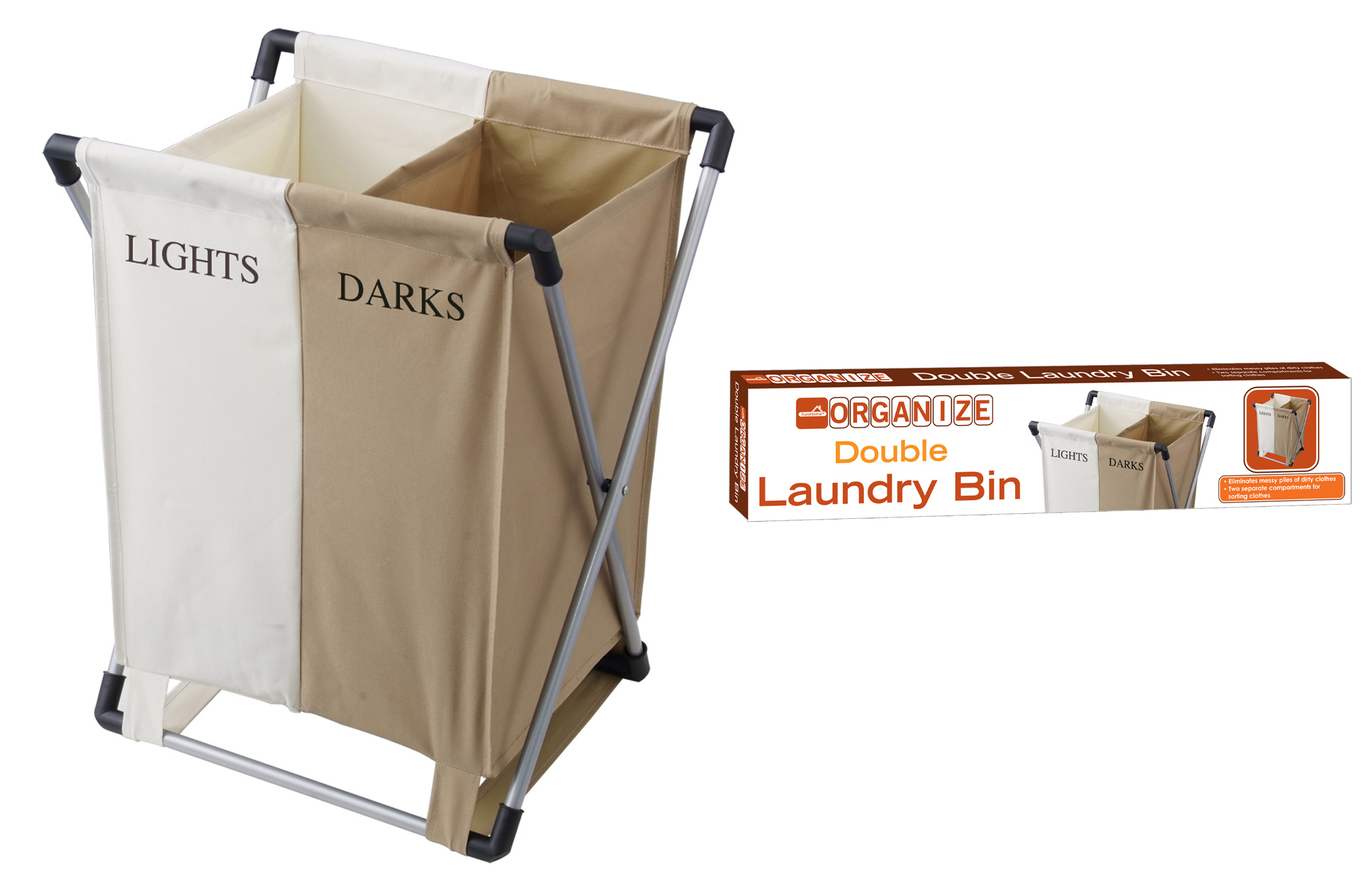 Folding X-Frame LAUNDRY Bin Hampers w/ Double Labeled Compartment