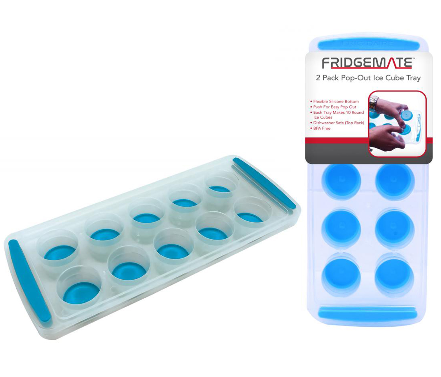 FridgEmatE Easy Push & Pop Out ICE CubE Trays - 10 Round CubEs -2-PaCks