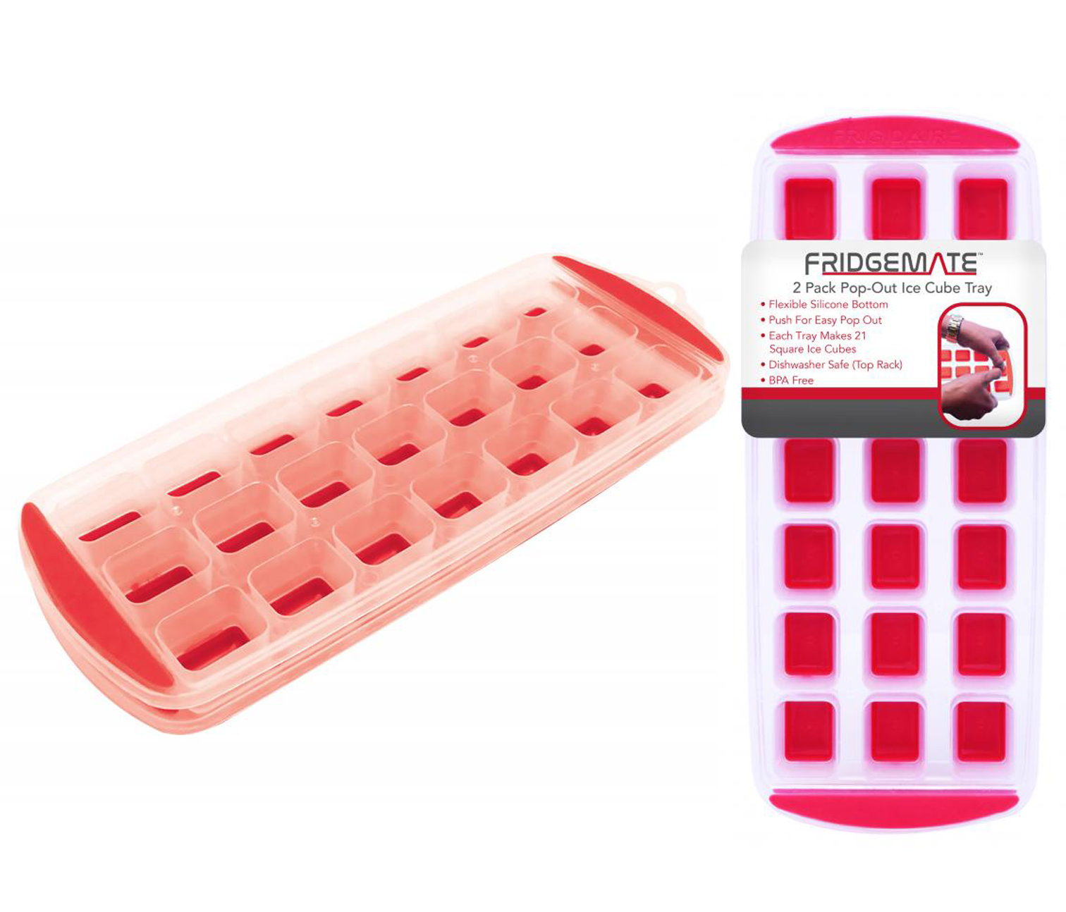 FridgEmatE Easy Push & Pop Out ICE CubE Trays - 21 SquarE CubEs -2-PaCks