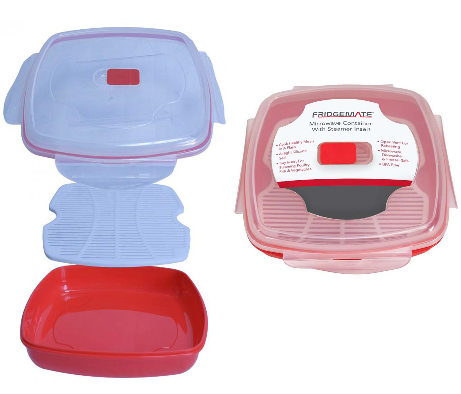 Fridgemate Microwave Food Storage Container w/ Vented Steamer Insert