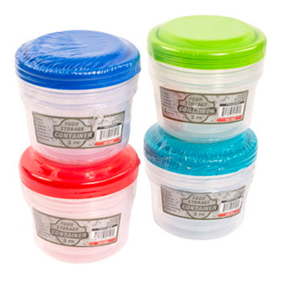 Food Storage Container Round 3pk 4 Color Lids/clear Bottom In Pdq #NEW 1