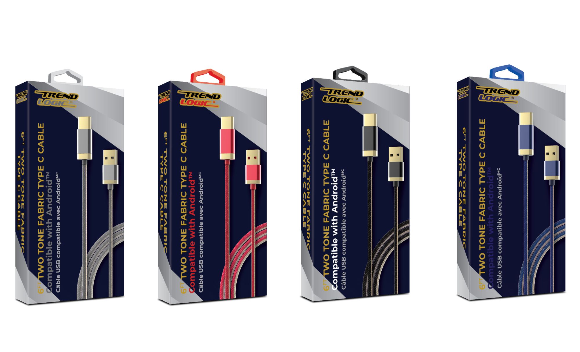 6' Fabric Gold Tip USB-C Cables