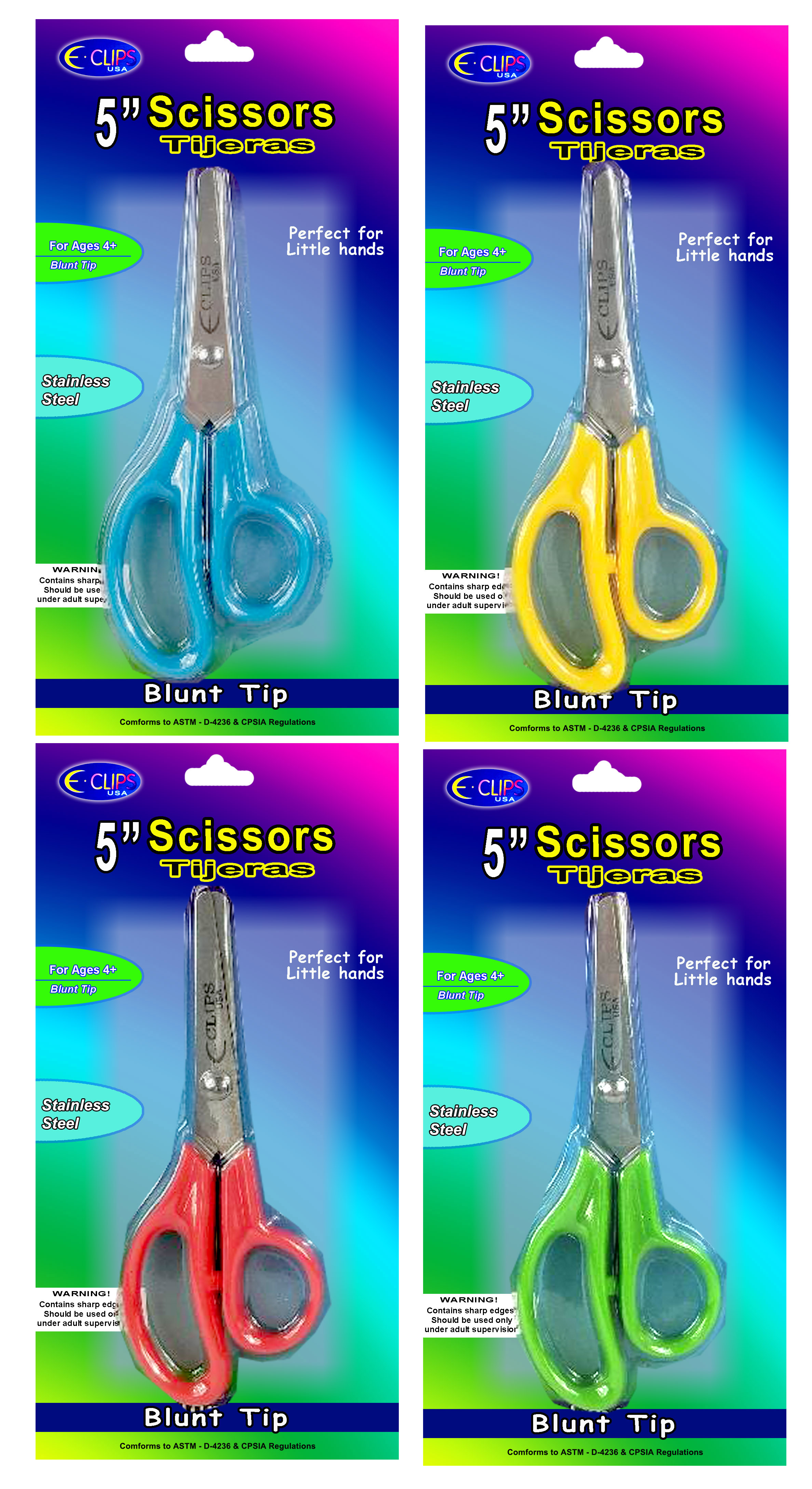 ''5'''' Stainless STEEL Blunt Scissors - Assorted Colors - Single Pack''