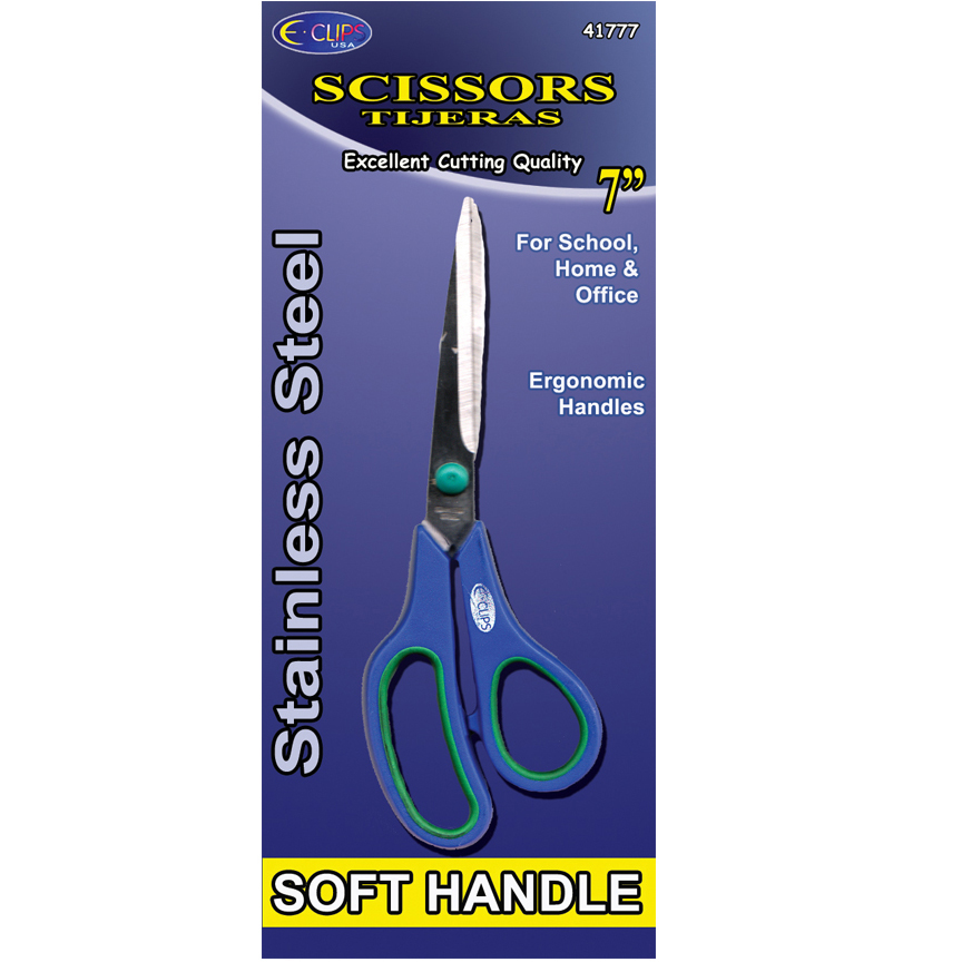 ''7'''' All Purpose Stainless STEEL Scissors w/ Comfort Grip - Assorted Colors - Single Pack''