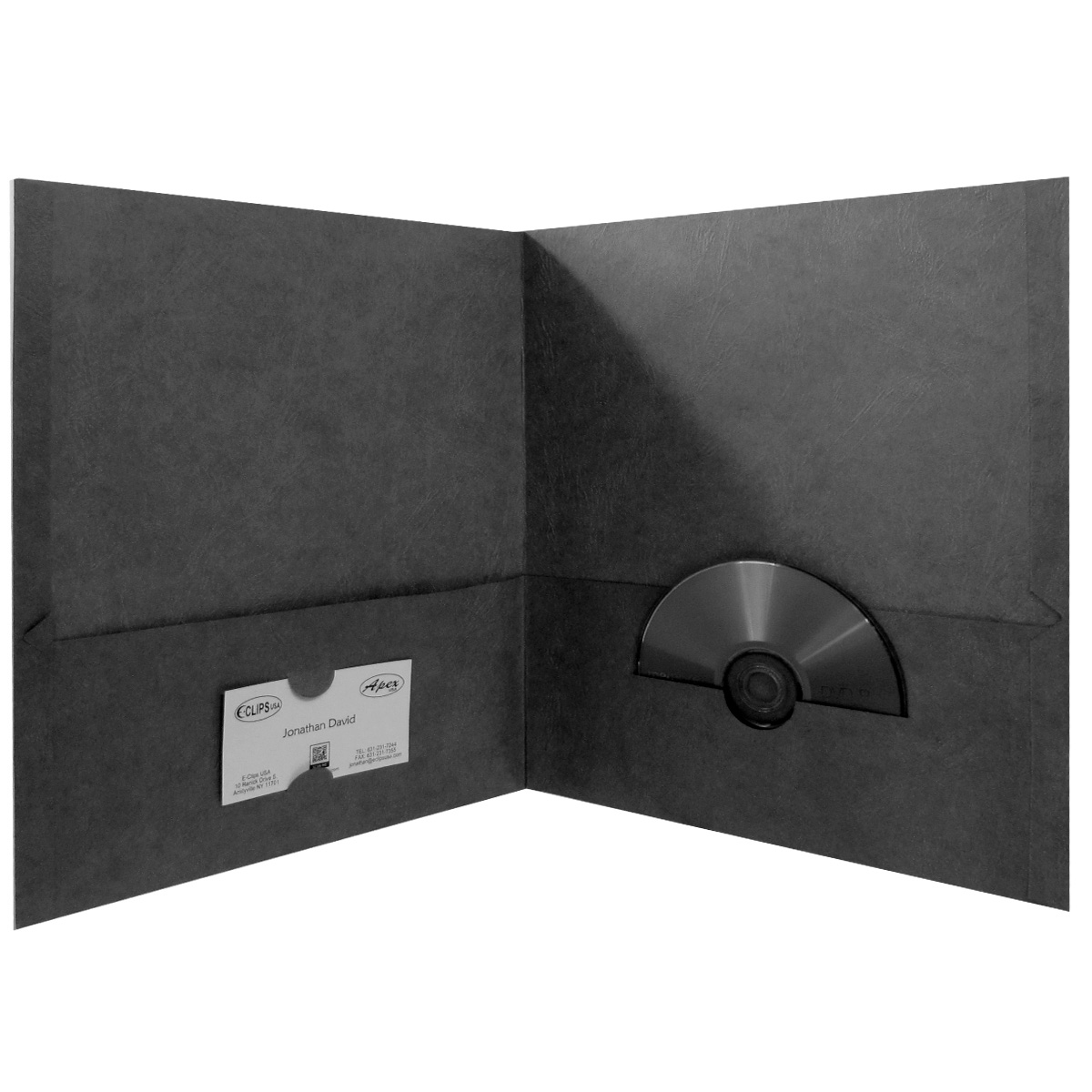 Portfolio Folder w/ Embroidered BUSINESS Card & CD Pocket Holder - Black