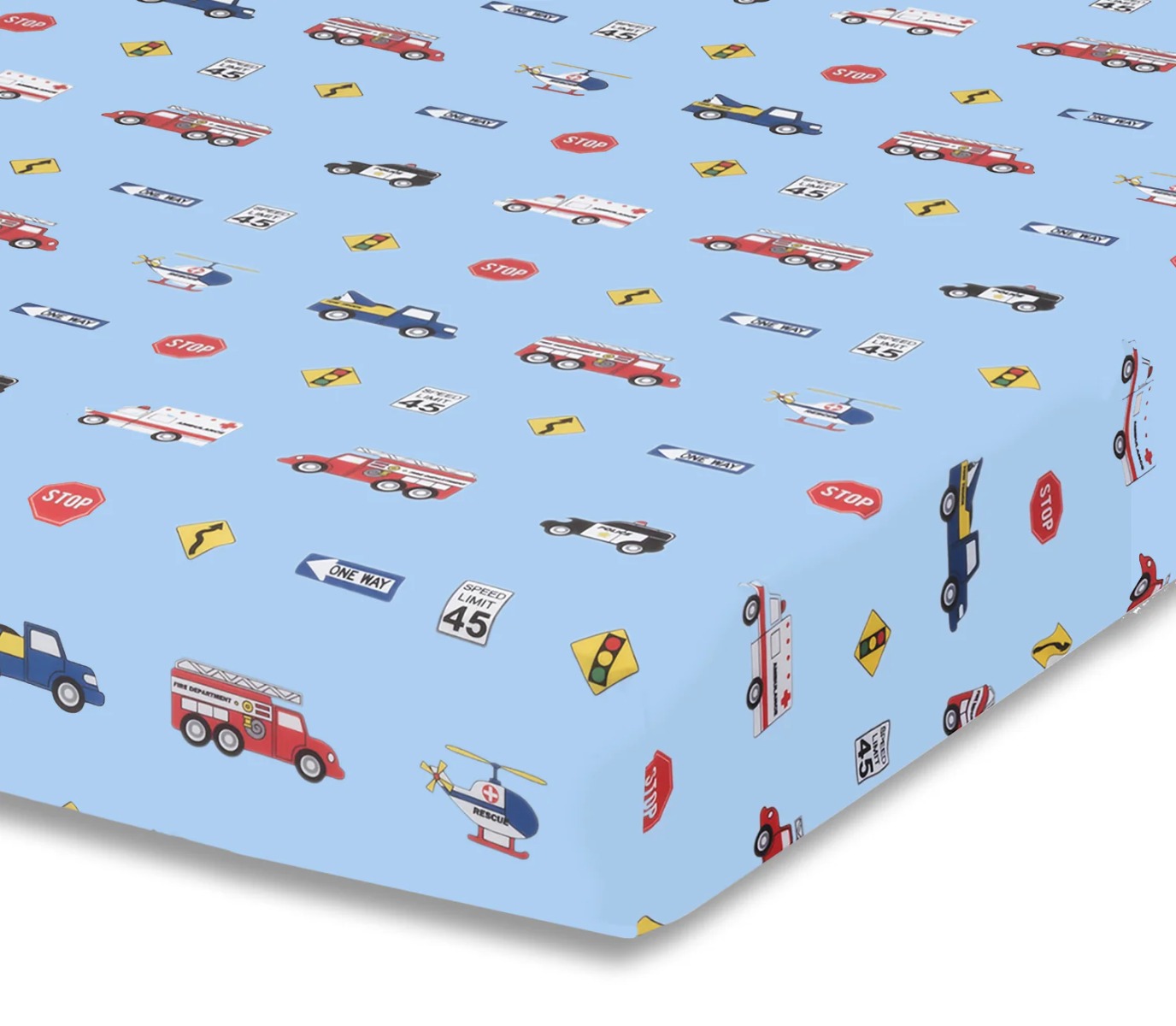 ''Fitted Crib Sheet - POLICE, Fire and Rescue Print''