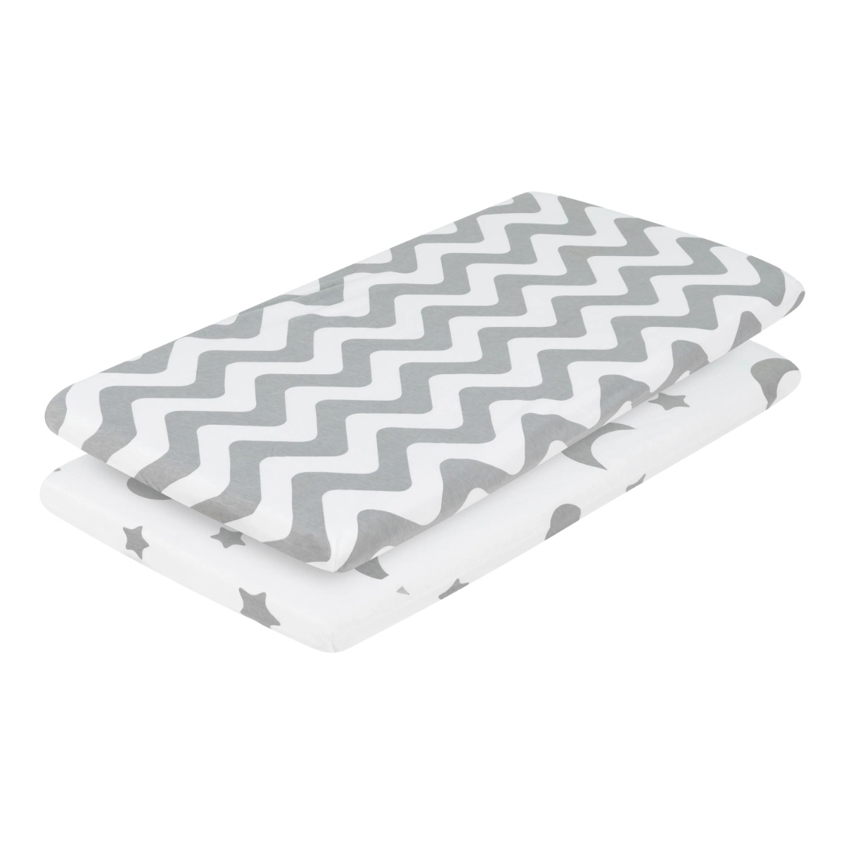 GrAy & WhitE CrAdlE ShEEt SEts - ChEvron & Moon STAR Print - 2-PAck