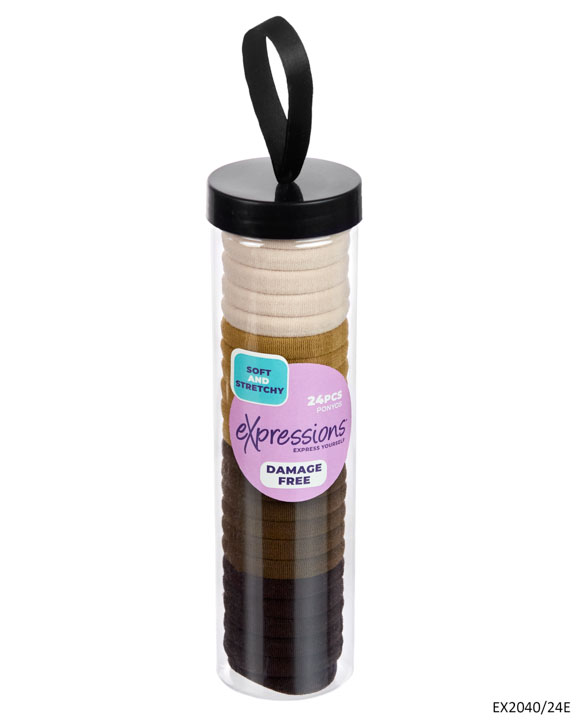 Ponyo Hair Elastics in Canister - Neutral Assorted Colors - 24-Pack