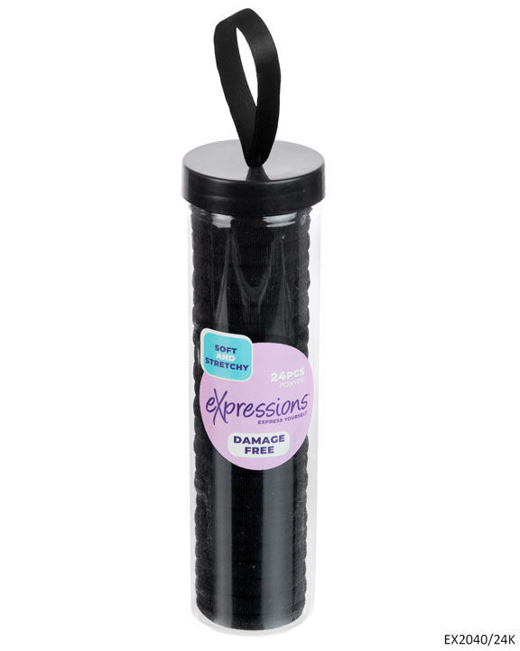 Ponyo Hair Elastics in Canister - Black - 24-Pack