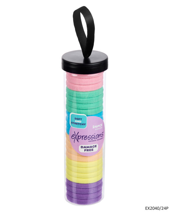 Ponyo Hair Elastics in Canister - Pastel Assorted Colors - 24-Pack
