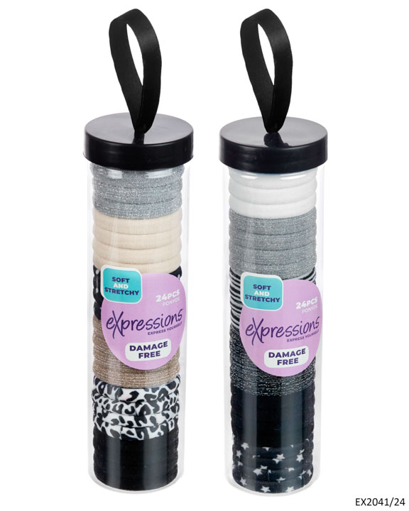 Ponyo Hair Elastics in Canister - Black & Neutral Colors - 24-Pack