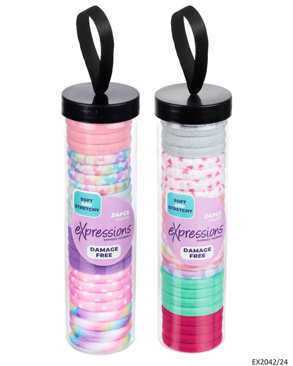 Ponyo Hair Elastics in Canister - Pastel Assorted Colors - 24-Pack