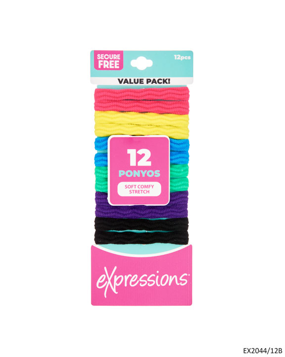 Ponyos Hair Elastics - Bright Colors - 12-Pack