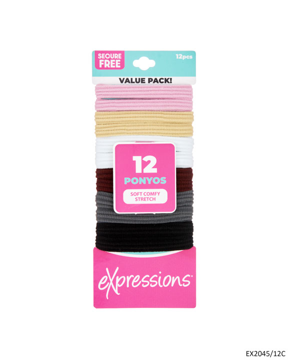 Textured Ponyos Hair Elastics - Pink & Neutral Colors - 12-Pack