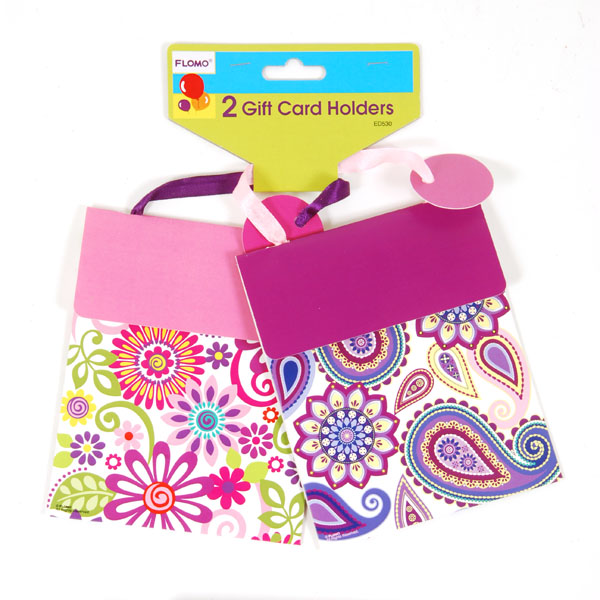 Bohemian Floral Print GIFT Card Holders w/ Satin Ribbon Handles & Hangtag - 2-Pack